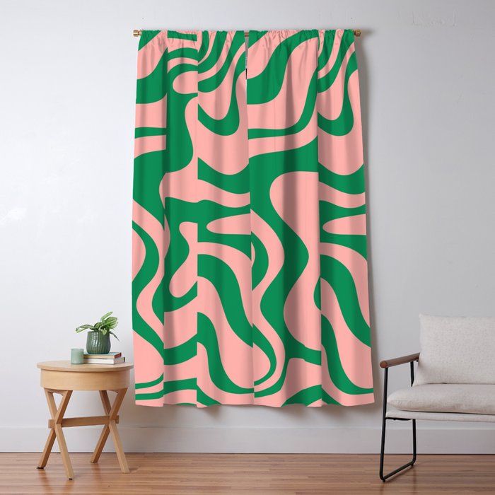 Liquid Swirl Retro Abstract Pattern In Pink And Bright Green Window Curtain