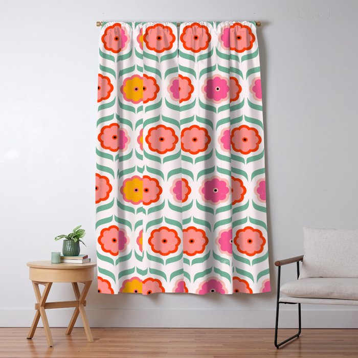 Bright Retro Geometric Pattern Window Curtain
