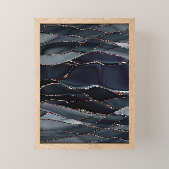 Midnight Marble Deep Ocean Waves Mini Art Print