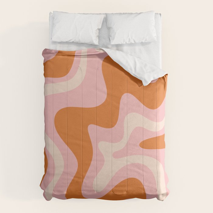 Liquid Swirl Retro Abstract Pattern In Pink Orange Cream Comforter
