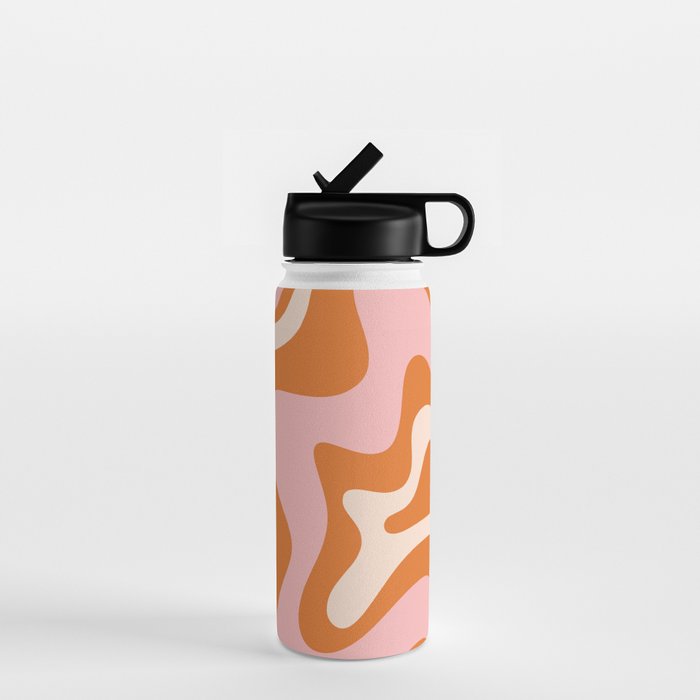 Liquid Swirl Retro Abstract Pattern In Orange Pink Cream Water Bottle