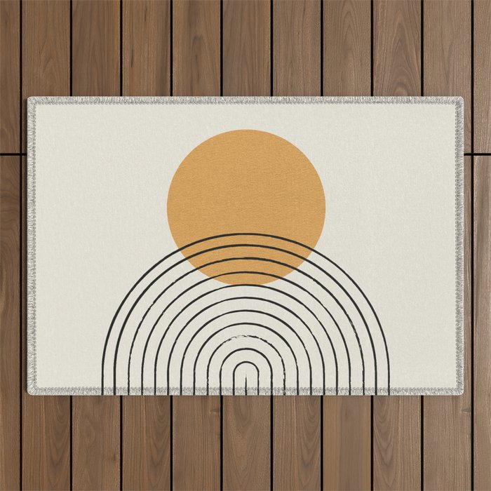 Gold Sun Rainbow Mid-Century Full Outdoor Rug