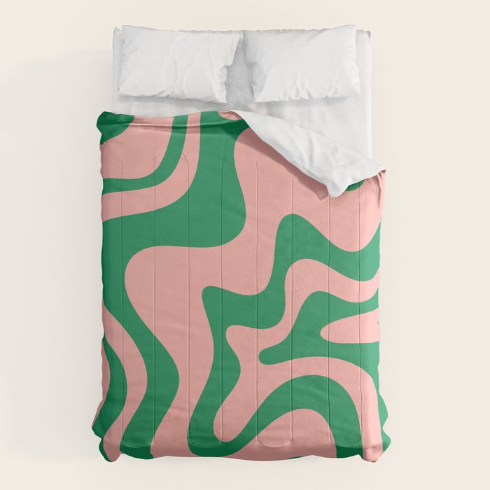 Liquid Swirl Retro Abstract Pattern In Pink And Bright Green Comforter