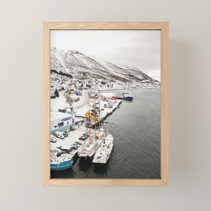 Harbor In Norway Snow Photo | Winter In Norway Boats And Mountains Art Print | Travel Photography Mini Art Print