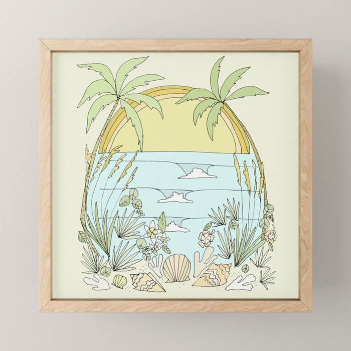 Tropical Vibes Fl Sunshine Seashells Waves // Retro Surf Art By Surfy Birdy Mini Art Print