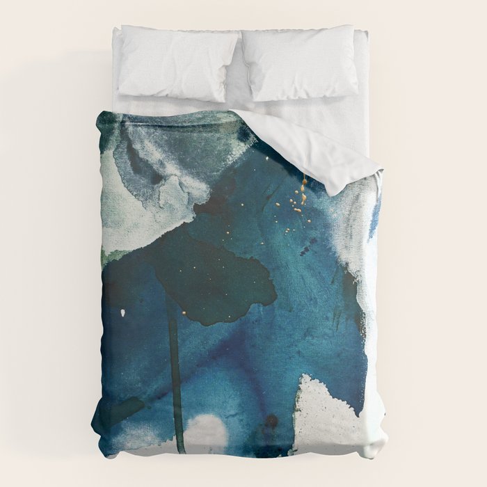 Untamed: A Pretty, Minimal, Abstract Painting In Blue, White And Gold By Alyssa Hamilton Art  Duvet Cover