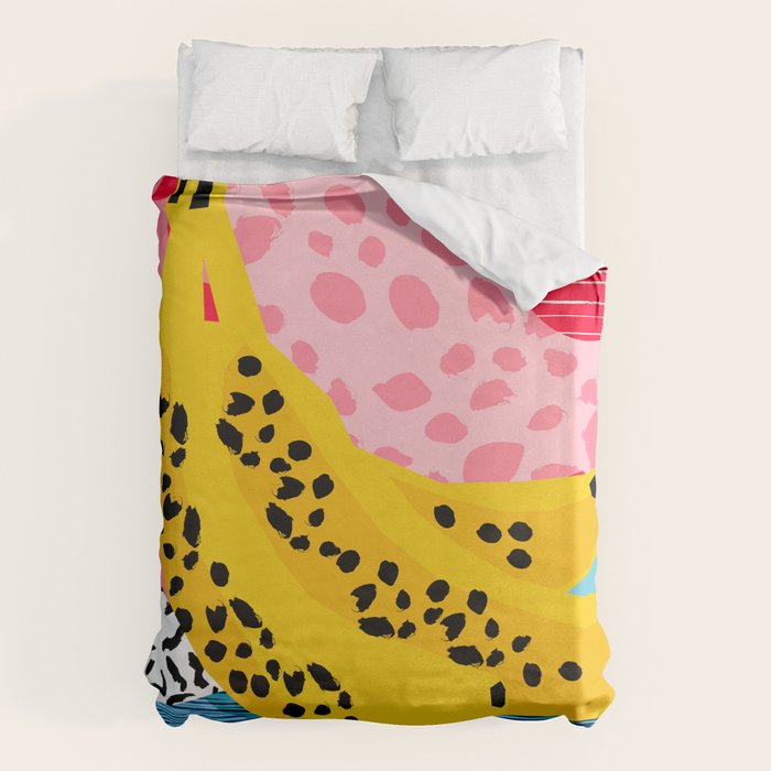 What It Is - Memphis Throwback Banana Fruit Retro Minimal Pattern Neon Bright 1980s 80s Style Art Duvet Cover