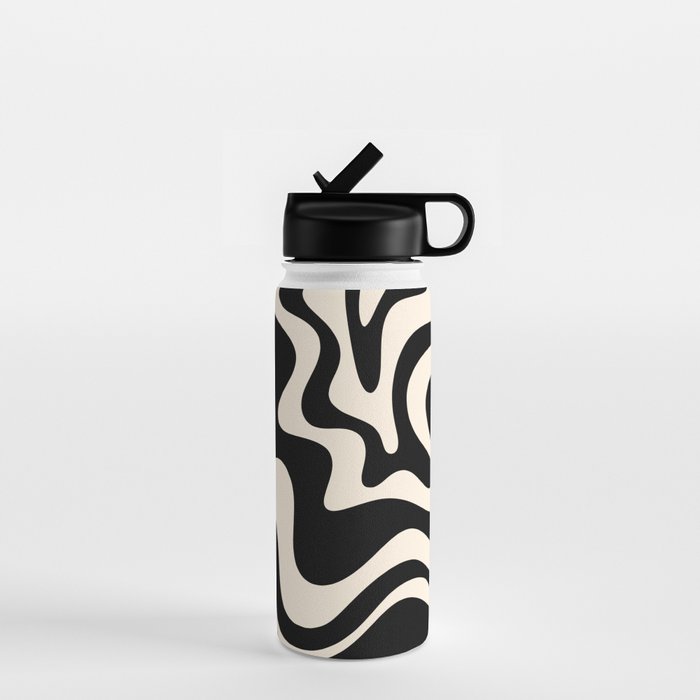 Retro Liquid Swirl Abstract Pattern 3 In Black And Almond Cream Water Bottle