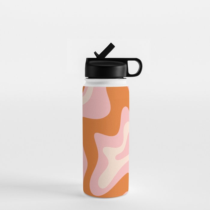 Liquid Swirl Retro Abstract Pattern In Pink Orange Cream Water Bottle