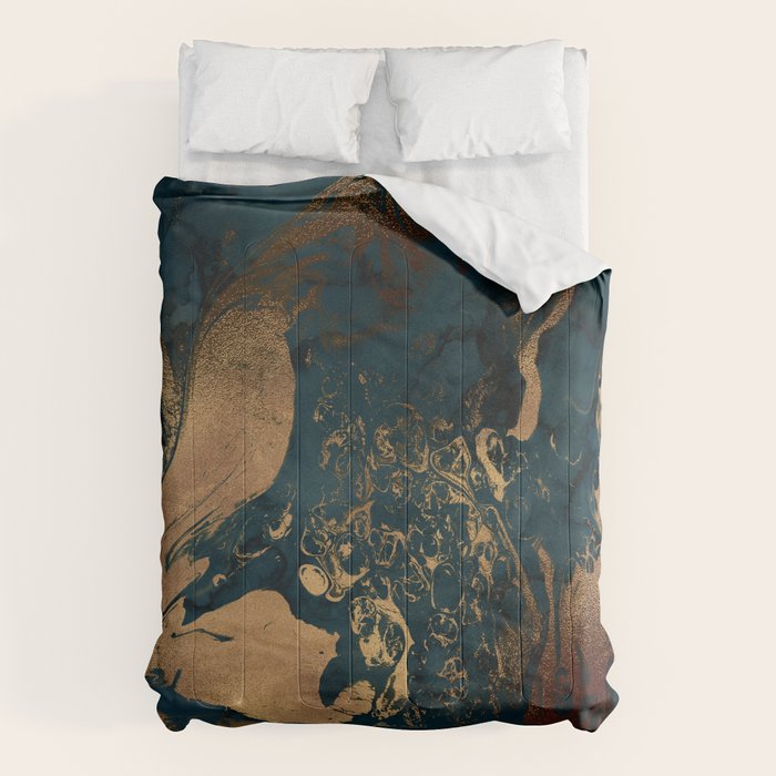 Emerald Indigo And Copper Glamour Marble Comforter