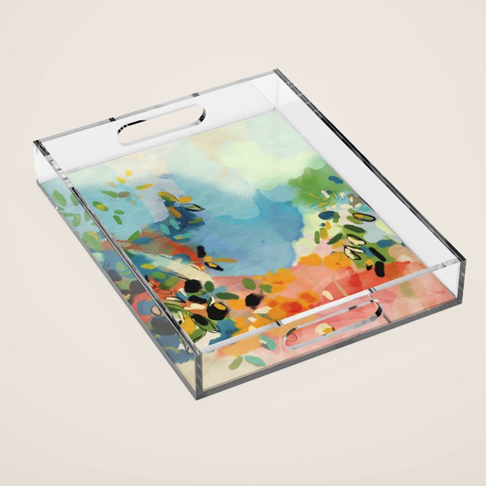 Garden With Sea View And Olive Tree Acrylic Tray