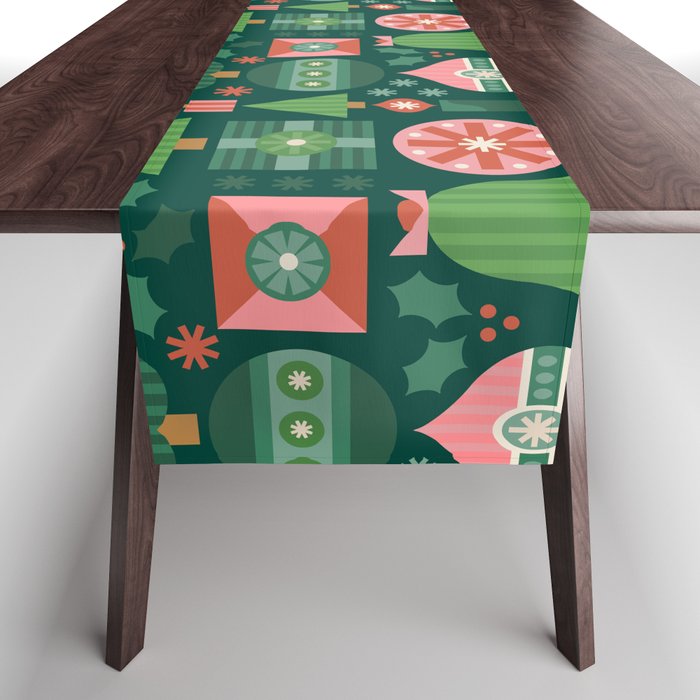 Gifts Of Christmas Pattern - Green & Pink Table Runner