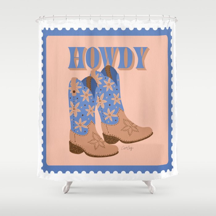 Howdy Cowgirl - Blue & Peach Shower Curtain
