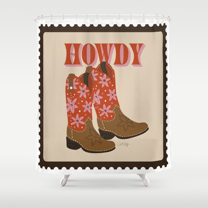Howdy Cowgirl - Coral & Pink Shower Curtain
