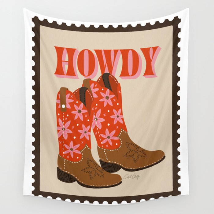 Howdy Cowgirl - Coral & Pink Wall Tapestry