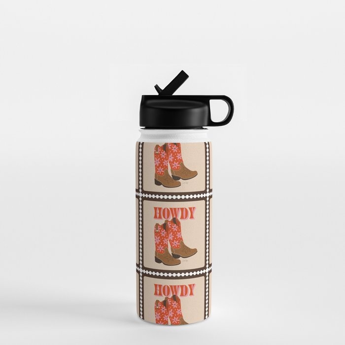 Howdy Cowgirl - Coral & Pink Water Bottle