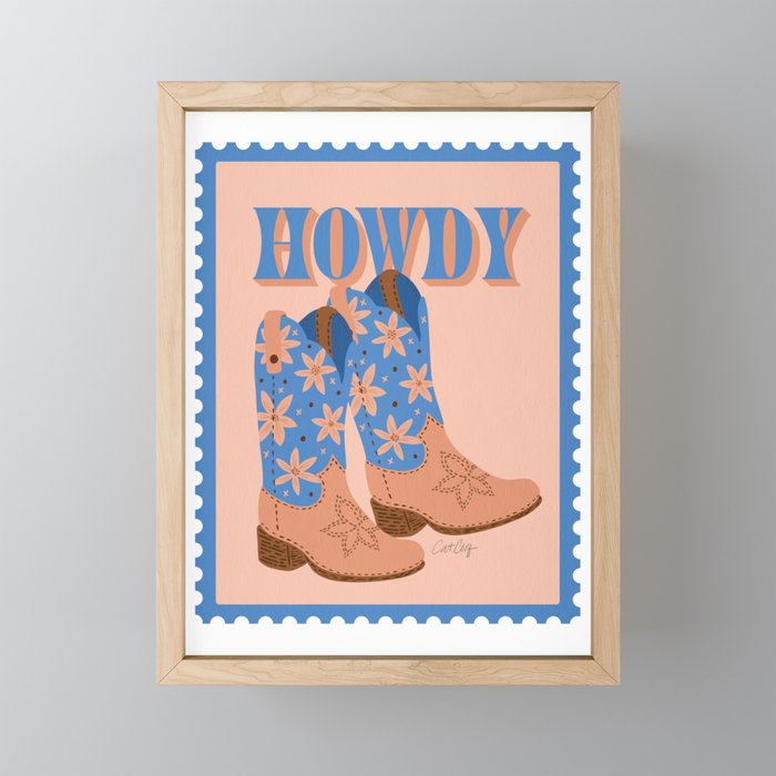 Howdy Cowgirl - Blue & Peach Mini Art Print