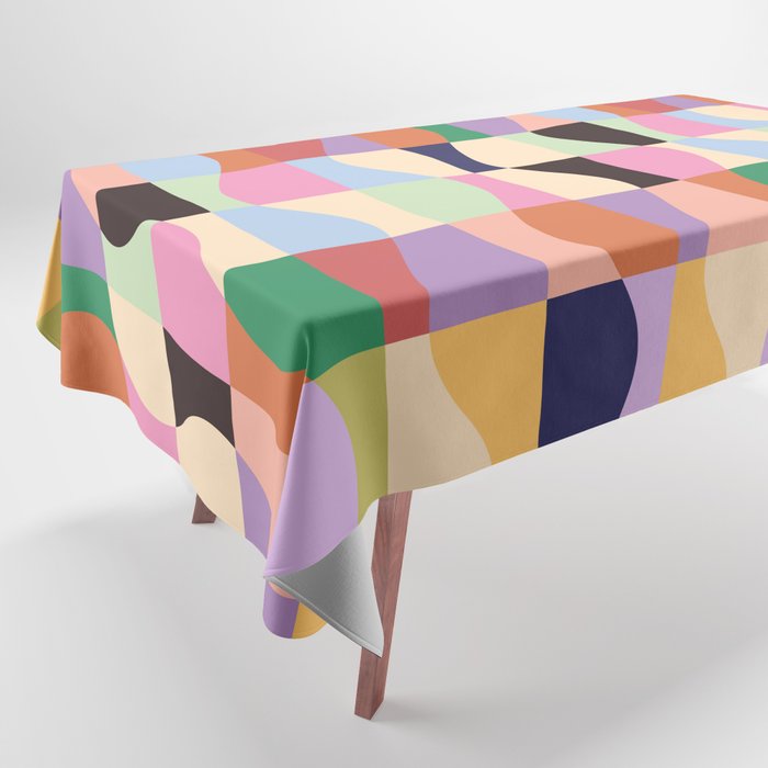 Retro Colorful Wavy Checkerboard Tablecloth