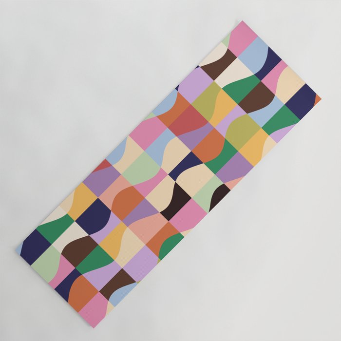 Retro Colorful Wavy Checkerboard Yoga Mat