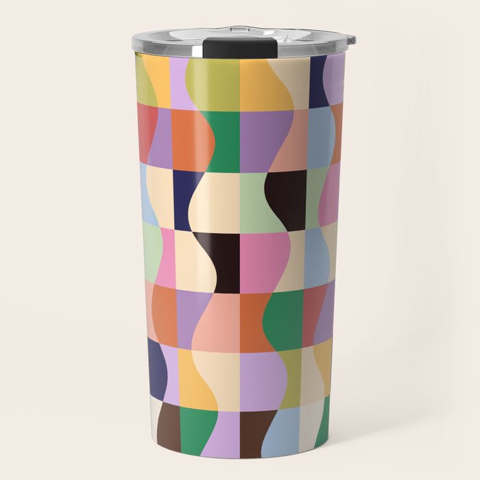 Retro Colorful Wavy Checkerboard Travel Mug