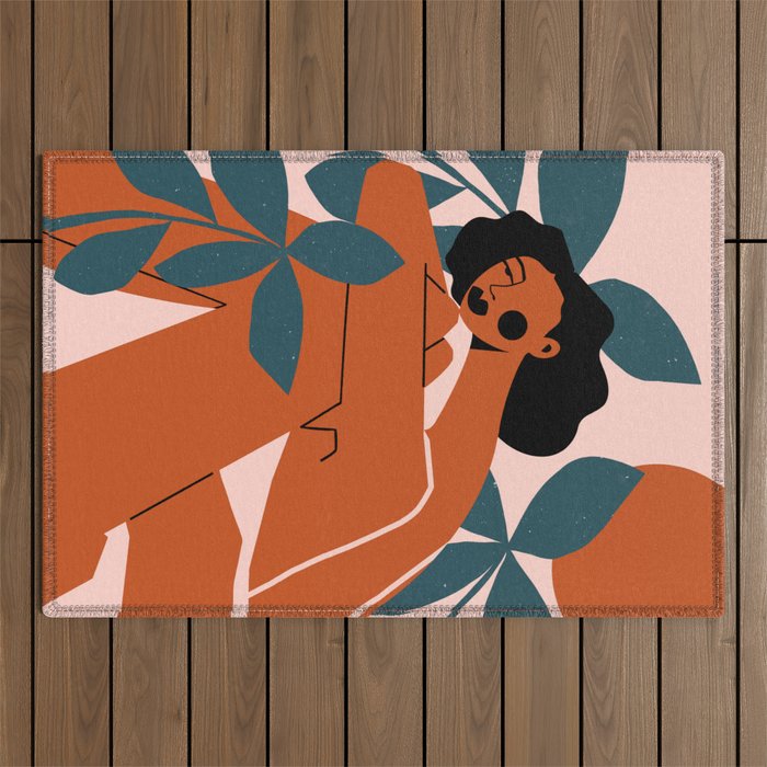 Pink Bikini - Dark Green Flowers Outdoor Rug