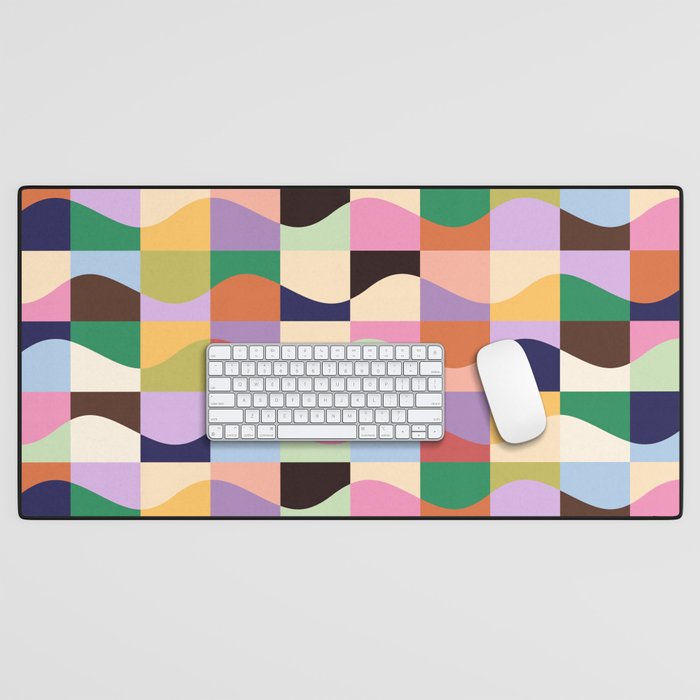Retro Colorful Wavy Checkerboard Desk Mat