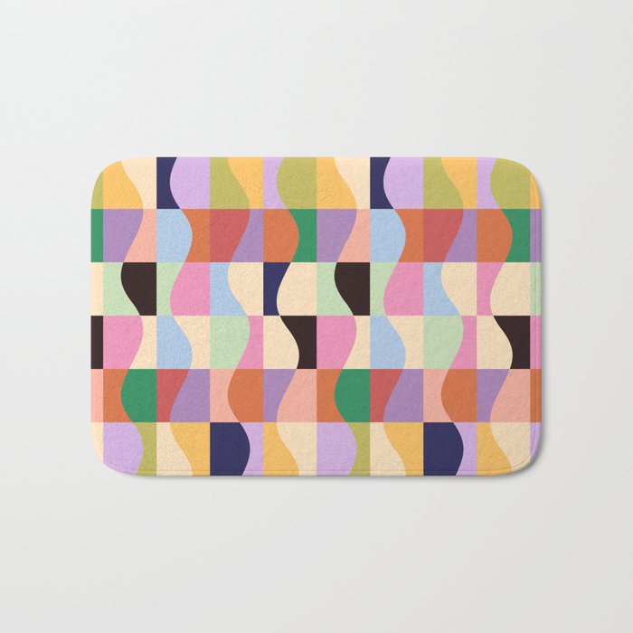 Retro Colorful Wavy Checkerboard Bath Mat