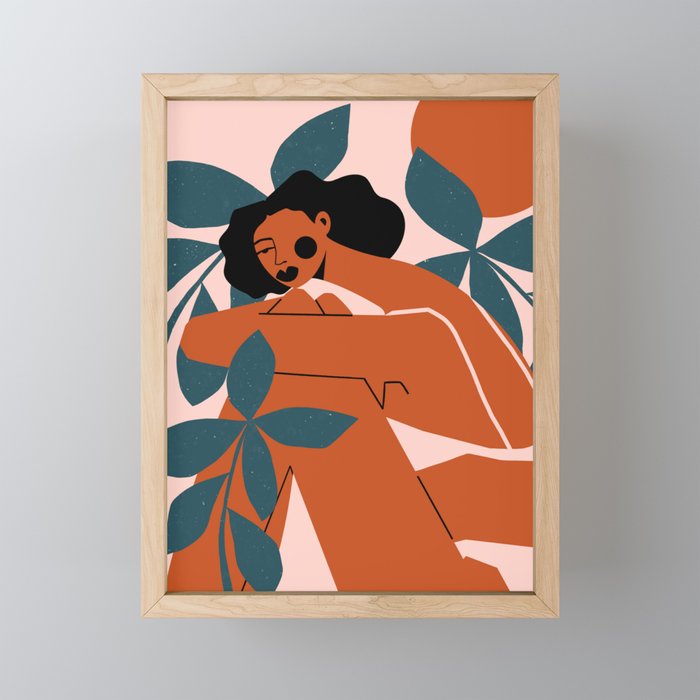Pink Bikini - Dark Green Flowers Mini Art Print