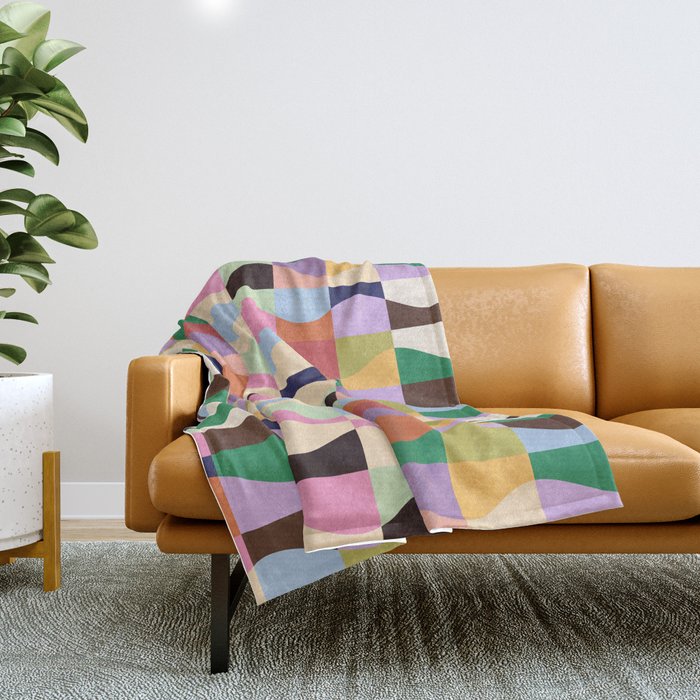 Retro Colorful Wavy Checkerboard Throw Blanket