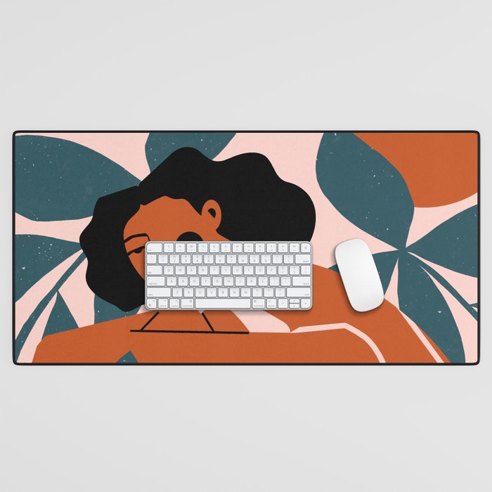 Pink Bikini - Dark Green Flowers Desk Mat