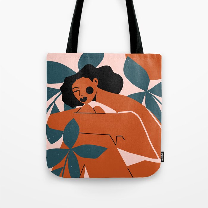 Pink Bikini - Dark Green Flowers Tote Bag