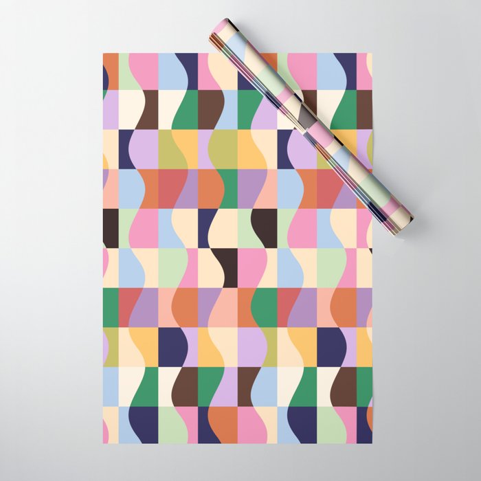 Retro Colorful Wavy Checkerboard Wrapping Paper