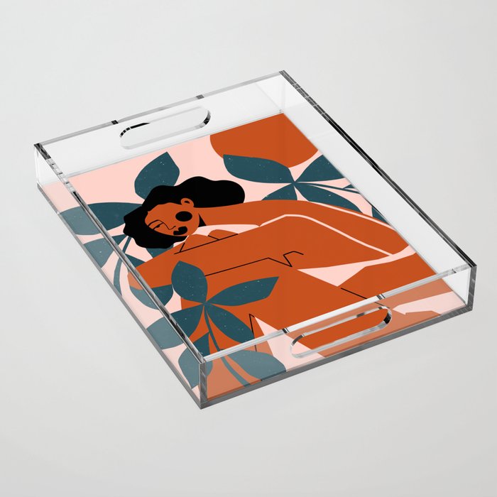 Pink Bikini - Dark Green Flowers Acrylic Tray