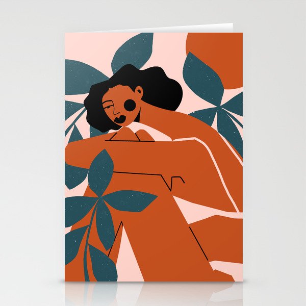 Pink Bikini - Dark Green Flowers Stationery Card