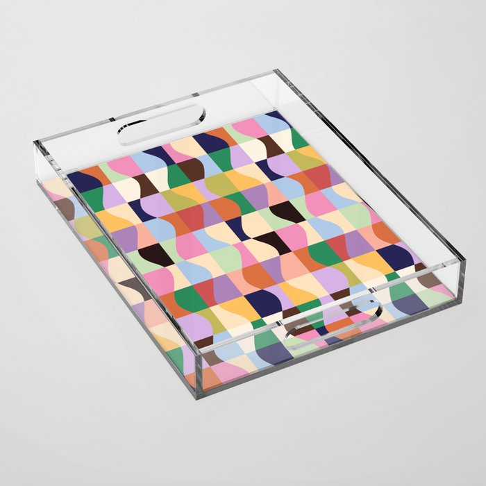 Retro Colorful Wavy Checkerboard Acrylic Tray