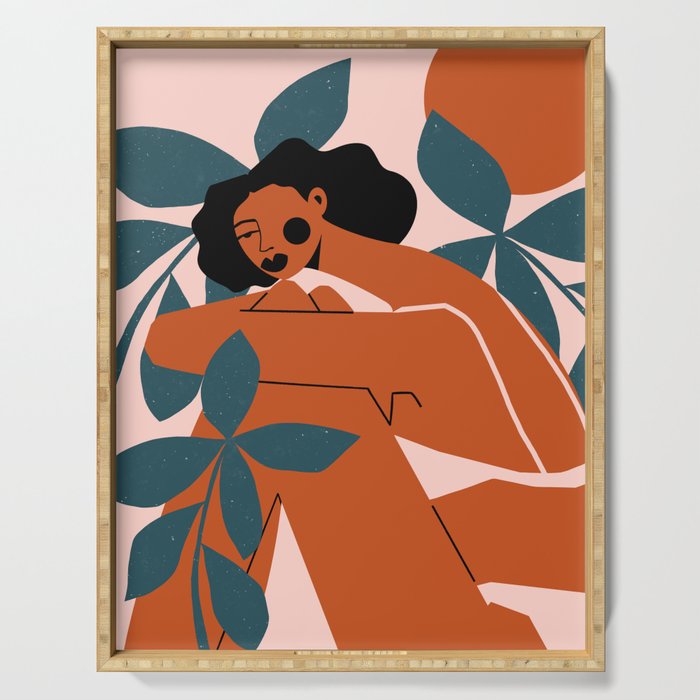 Pink Bikini - Dark Green Flowers Serving Tray