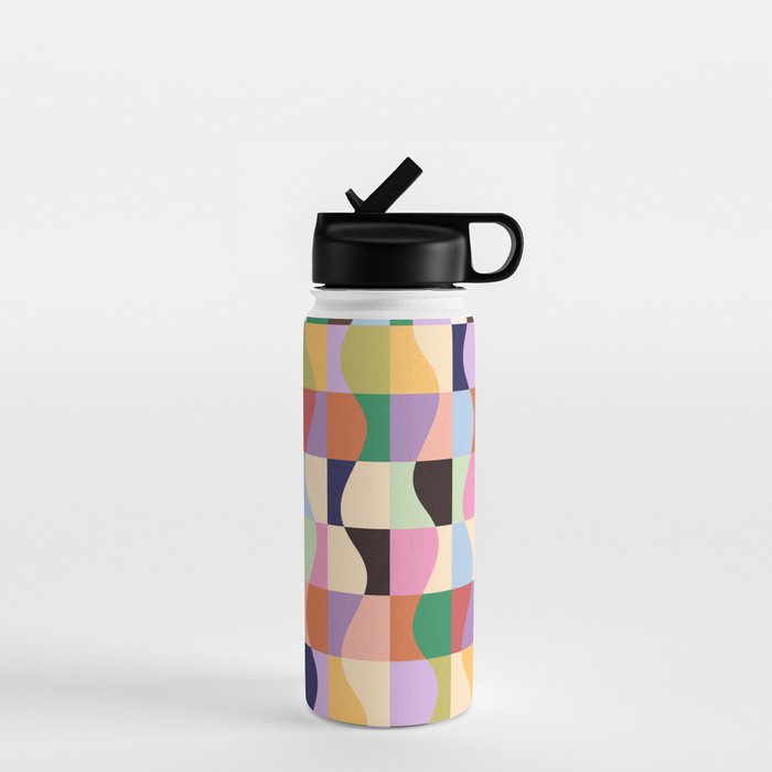 Retro Colorful Wavy Checkerboard Water Bottle