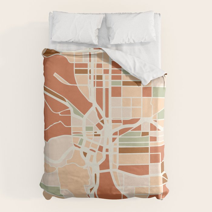 Portland Oregon City Map Earth Tones Duvet Cover