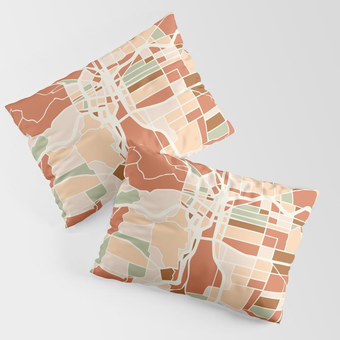 Portland Oregon City Map Earth Tones Pillow Sham