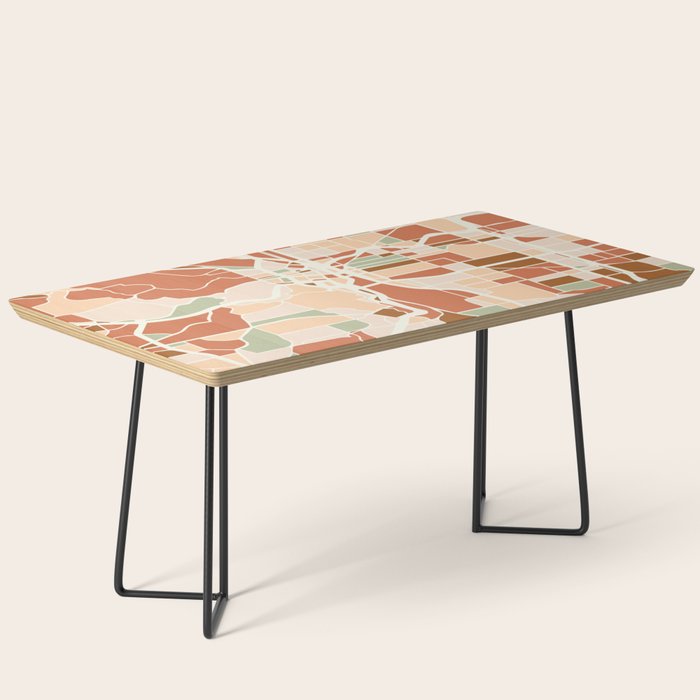 Portland Oregon City Map Earth Tones Coffee Table