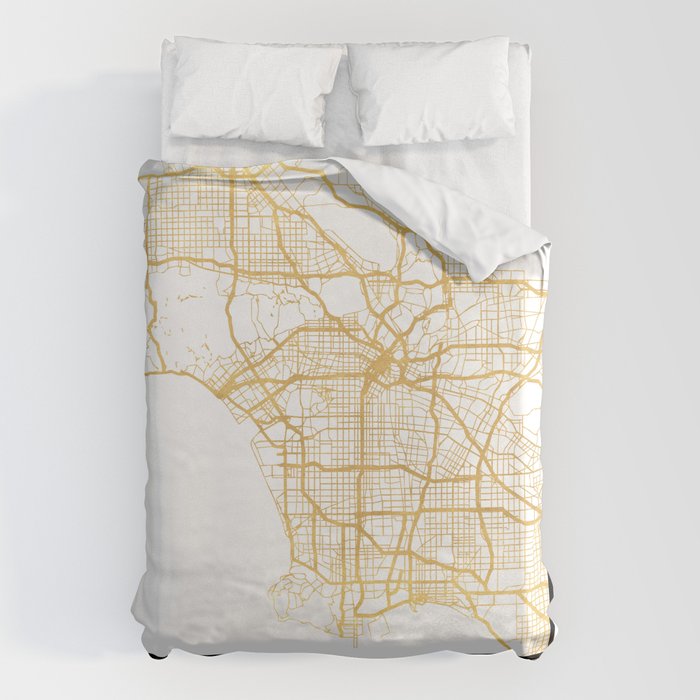 Los Angeles California City Street Map Art Duvet Cover