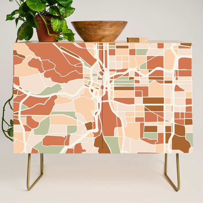 Portland Oregon City Map Earth Tones Credenza