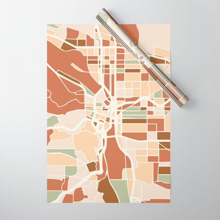 Portland Oregon City Map Earth Tones Wrapping Paper