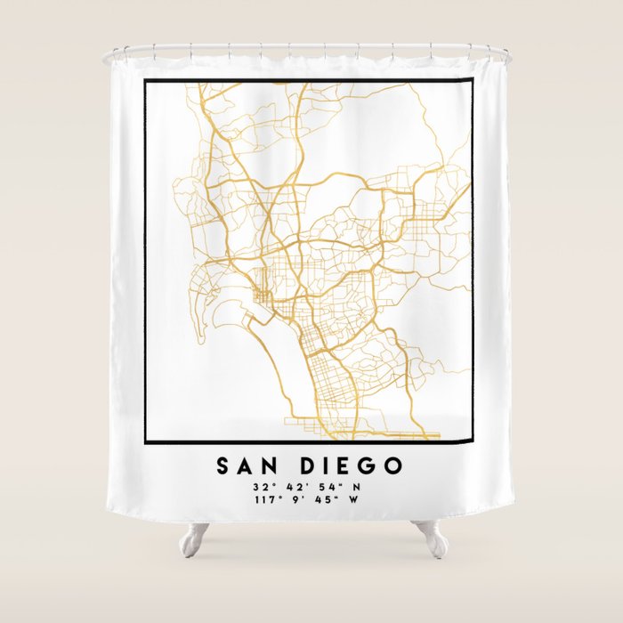 San Diego California City Street Map Art Shower Curtain