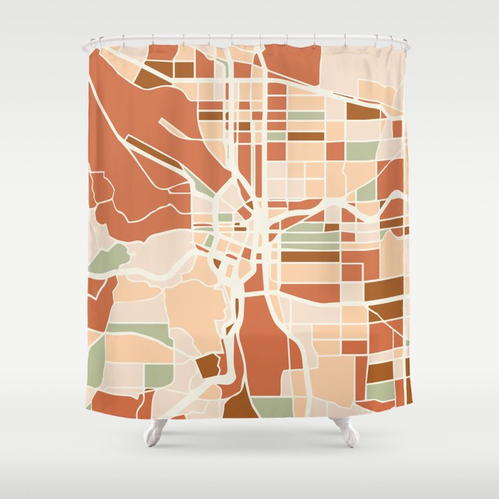 Portland Oregon City Map Earth Tones Shower Curtain