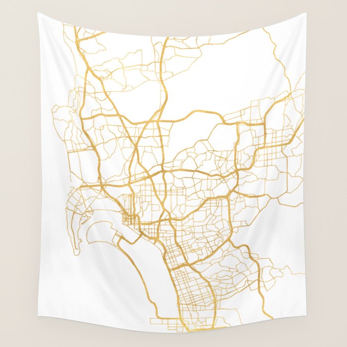 San Diego California City Street Map Art Wall Tapestry