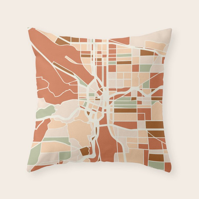 Portland Oregon City Map Earth Tones Throw Pillow