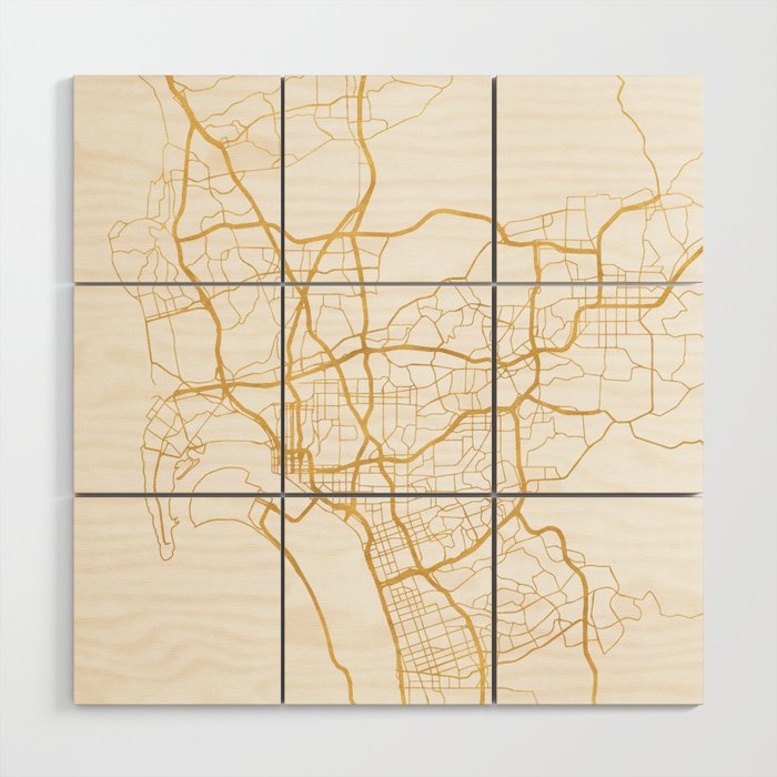 San Diego California City Street Map Art Wood Wall Art