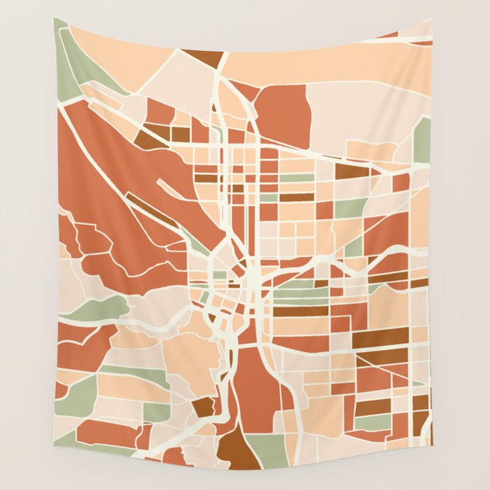 Portland Oregon City Map Earth Tones Wall Tapestry