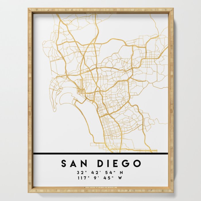 San Diego California City Street Map Art Serving Tray